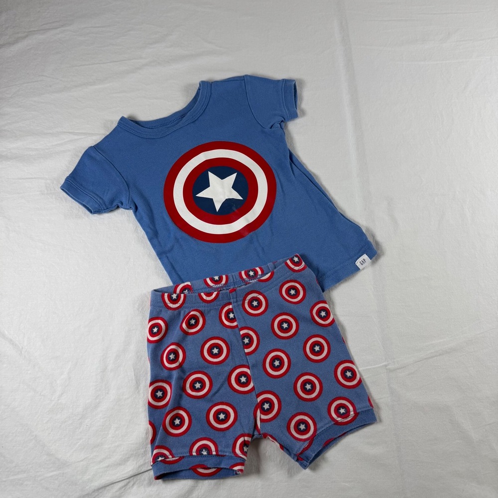 Gap Kids's Marvel Size 2T Blue Captain America Shield Graphic Short Pajama Set